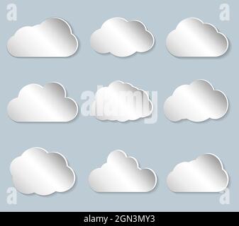 set of puffy papercut clouds, vector illustration Stock Vector