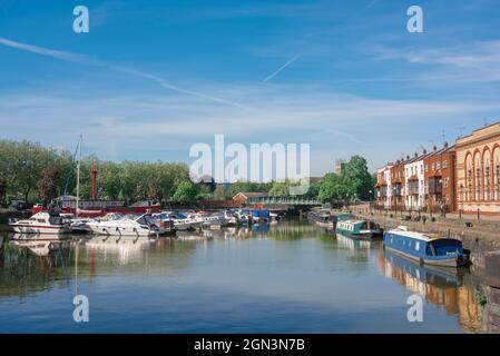 Bathurst Basin Bristol, view in summer of boats and barges moored in Bathurst Basin, a small harbour within the historic Floating Harbour, Bristol UK Stock Photo