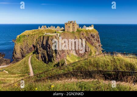 Remains of the medieval fortress, Dunnottar Castle, located upon a rocky headland on the north east coast of Scotland near Stonehaven, Aberdeenshire.