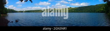 Panoramic view of the gour de Tazenat, volcanic lake of Auvergne in Charbonnières-les-vieilles Stock Photo