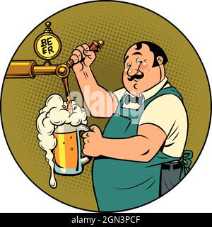 The bartender in the pub is pouring draft beer. Isolate on a white background Stock Vector