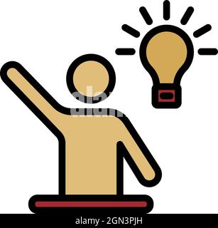 Man bulb idea icon. Outline man bulb idea vector icon color flat isolated Stock Vector
