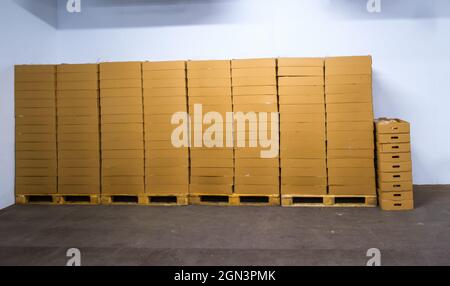 Cardboard boxes in a warehouse Stock Photo