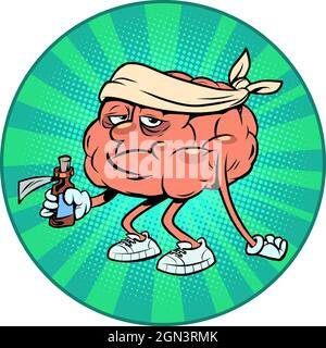 a sick head with medicine human brain character, smart wise Stock Vector