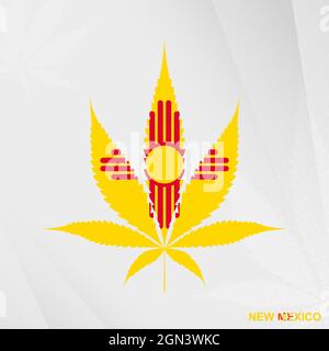 Flag of New Mexico in Marijuana leaf shape. The concept of legalization Cannabis in New Mexico. Medical cannabis illustration. Stock Vector