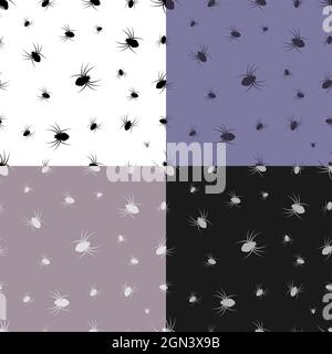set of seamless patterns with silhouettes of terrible spiders. Ornament for decoration and printing on fabric. Design element. Vector Stock Vector