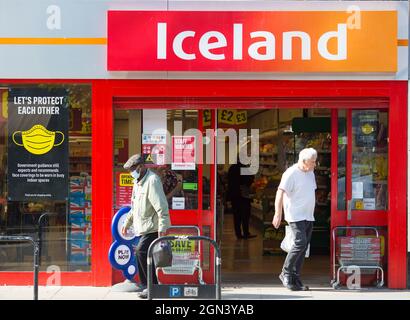 A logo of Iceland Foods is seen outside its store in London. Stock Photo