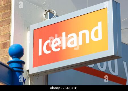 A logo of Iceland Foods is seen outside its store in London. Stock Photo