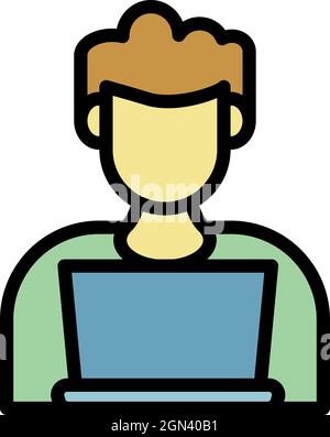 Man online education icon. Outline man online education vector icon color flat isolated Stock Vector