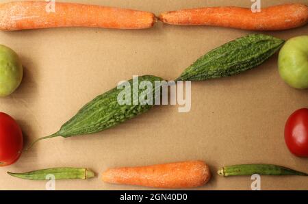 Frame created with colorful raw vegetables Stock Photo
