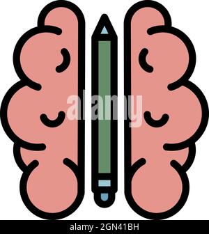 Idea pen brain icon. Outline idea pen brain vector icon color flat isolated Stock Vector