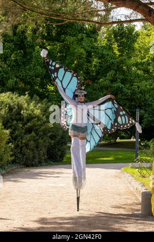 Frankfurt - Main, Germany - September 13th 2021: A german photographer visiting the so called Palmengarten, a botanical garden at a sunny day. Stock Photo