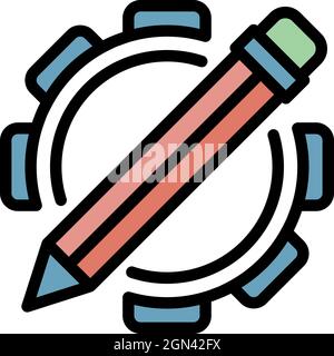 Pencil gear system icon. Outline pencil gear system vector icon color flat isolated Stock Vector