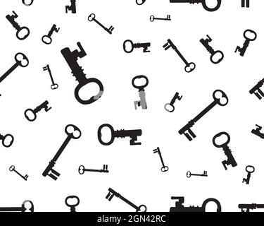 Seamless pattern of black silhouettes of keys Stock Photo