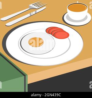Illustration vector design of fried eggs and the cup of coffee retro style Stock Vector