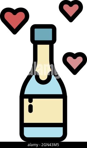 Honeymoon champagne bottle icon. Outline honeymoon champagne bottle vector icon color flat isolated Stock Vector
