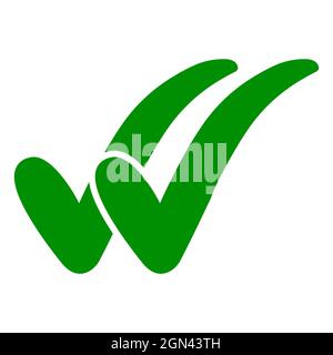 Double check icon, two green checkmarks, double check guarantee Stock Vector