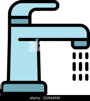Open water tap icon. Outline open water tap vector icon color flat isolated Stock Vector