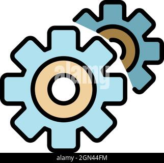 Gear mechanism icon. Outline gear mechanism vector icon color flat isolated Stock Vector