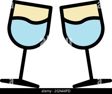 Honeymoon toast glasses icon. Outline honeymoon toast glasses vector icon color flat isolated Stock Vector