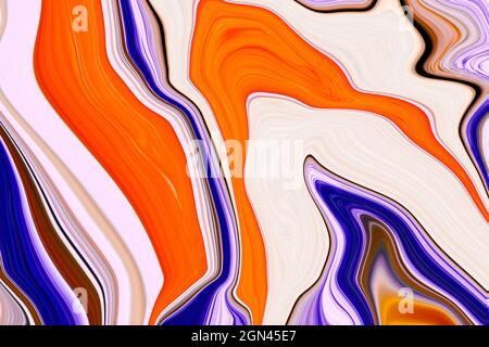 Marble ink colorful. Orange and Blue marble pattern texture abstract background. can be used for background or wallpaper, Flow ink. Stock Photo