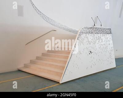 Beautiful architecture of Qatar Foundation Mosque inside view. Education City Mosque Stock Photo