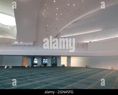 Beautiful architecture of Qatar Foundation Mosque inside view. Education City Mosque Stock Photo