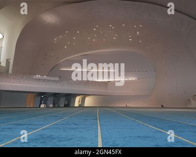 Beautiful architecture of Qatar Foundation Mosque inside view. Education City Mosque Stock Photo