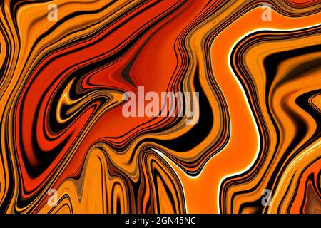 Marble ink colorful. Orange and Black marble pattern texture abstract background. can be used for background or wallpaper, Flow ink. Stock Photo