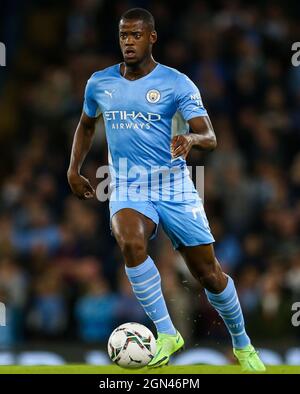 Manchester City’s Luke Mbete during the Carabao Cup third round match at the Etihad Stadium, Manchester. Picture date: Tuesday September 21, 2021. Stock Photo
