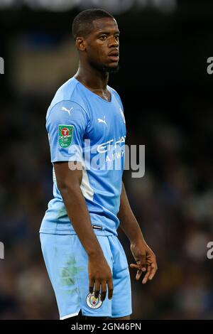 Manchester City’s Luke Mbete during the Carabao Cup third round match at the Etihad Stadium, Manchester. Picture date: Tuesday September 21, 2021. Stock Photo