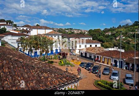 SERRO, MINAS GERAIS, BRAZIL - JANUARY 21, 2019: View from the central square in historical city of Serro with tourists and locals Stock Photo