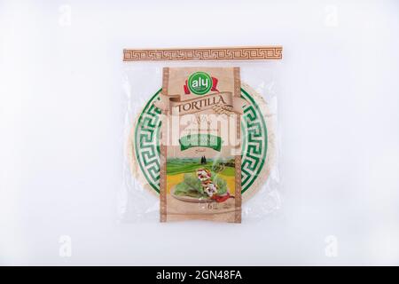 tortillas bread pack on white background Stock Photo
