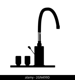 Faucet filter icon isolated on white background. Tap with knob simple sign. Watertap silhouette. Black symbol for purified water crane. Stock vector Stock Vector