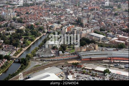 aerial view of York city centre viewed from the Station and including The Principal Hotel, Royal Mail Sorting Office & Westgate Apartments Stock Photo