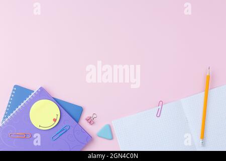 Spiral notebook with notebook and pencil on desk. Stock Photo
