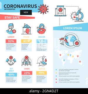 Coronavirus - vector line design style modern banner. Blue-red color scheme poster with copy space for text. Pandemic affects everyone, it is importan Stock Vector