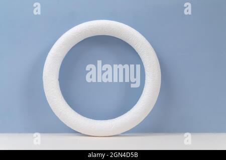 empty circle frame for object presentation or text against light blue background Stock Photo