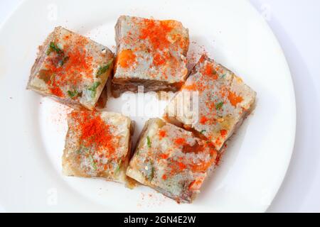 Pihtije - serbian traditional dish - aspic with pork meat and vegetables Stock Photo