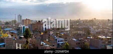 View of Huancayo in Peru at sunset Stock Photo