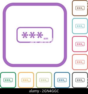 PIN code outline simple icons in color rounded square frames on white background Stock Vector