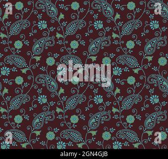 2D illustration of a blue and black paisley pattern wallpaper Stock Photo