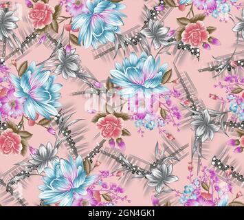 2D illustration of a beautiful colorful floral pattern wallpaper Stock Photo