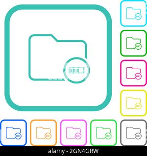 Directory processing outline vivid colored flat icons in curved borders on white background Stock Vector