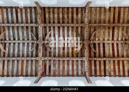 The decorated wooden ceiling of Holy Trinity church in the village of Blythburgh, Suffolk, England Stock Photo