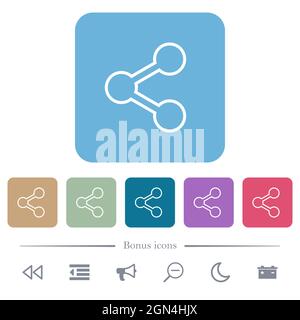 Share outline white flat icons on color rounded square backgrounds. 6 bonus icons included Stock Vector