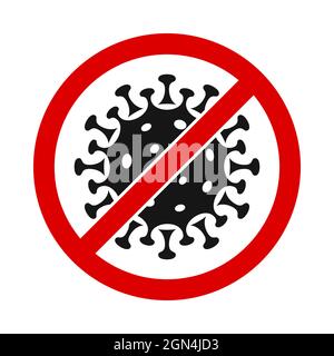 Virus infection warning vector icon. Germ icon crossed out with a red stop sign. Stock Vector
