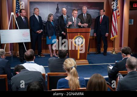 Washington DC, United States. 22nd Sep, 2021. Senator James Lankford (Republican of Oklahoma) participates in a new conference on the Federal Debt with other members of the Senate Republican Caucus on Capitol Hill. Photo Credit: Chris KleponisSipa USA Credit: Sipa USA/Alamy Live News Stock Photo