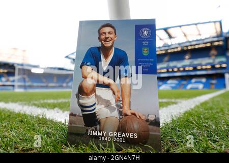 STamford Bridge, Chelsea, London, UK. 22nd Sep, 2021. EFL Cup football, Chelsea versus Aston Villa; Chelsea match programme with a tribute to Jimmy Greaves MBE, who died at 81 years on 19th September 2021 Credit: Action Plus Sports/Alamy Live News Stock Photo