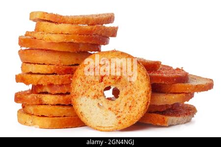 Dried bread crisps isolated on white background Stock Photo